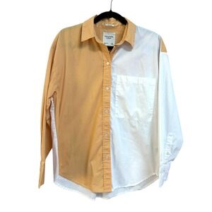 Abercrombie Fitch Colorblock Oversized Button Down Shirt‎ XS White Tan Orange